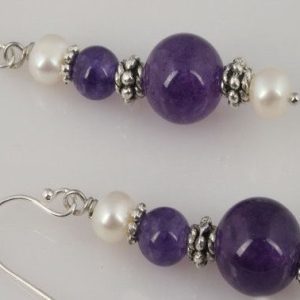 Amethyst & Pearl Ball Earrings