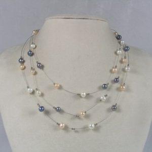 Pearl & Silver Multi Coloured Floating Necklace