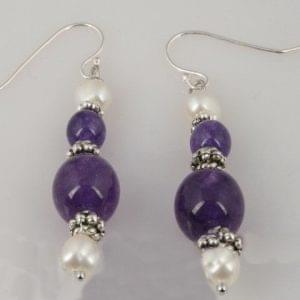 Amethyst & Pearl Ball Earrings