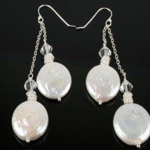 Coin Two Pearl Dangle Earrings
