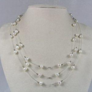 Pearl and silver floating necklace