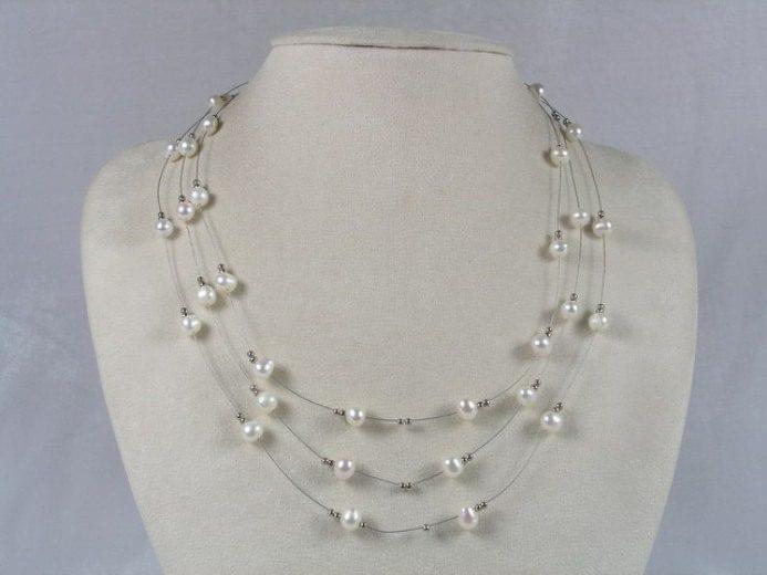 Pearl and silver floating necklace