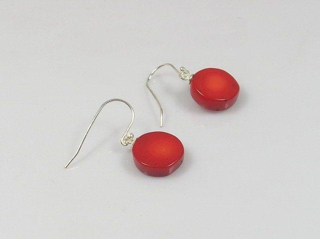Red Coral Coin Shaped Earrings