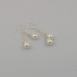 Tear-drop Two Pearl Dangle Earrings