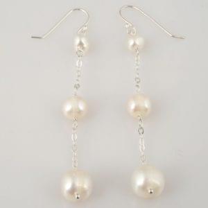 Pearl Three Drop Dangle Earrings