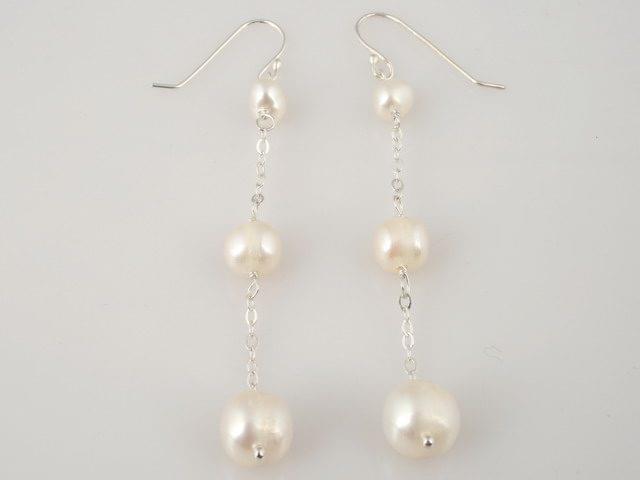 Pearl Three Drop Dangle Earrings