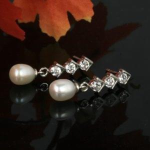 Drop Pearl & Three Zircon Earrings