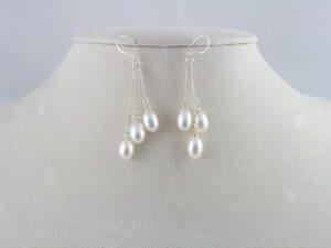 Tear-drop Three Pearl Dangle Earrings