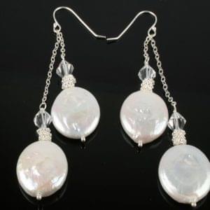 Coin Two Pearl Dangle Earrings