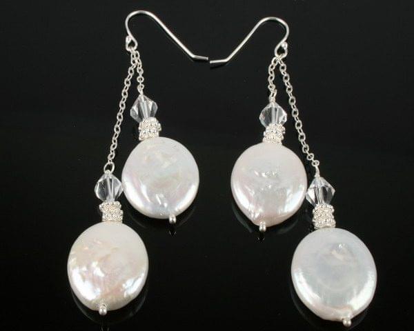 Coin Two Pearl Dangle Earrings