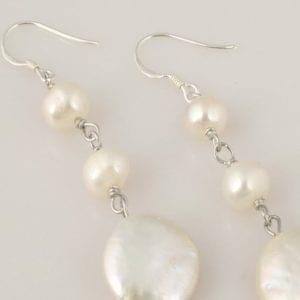 White Coin Pearl Dangle Earrings