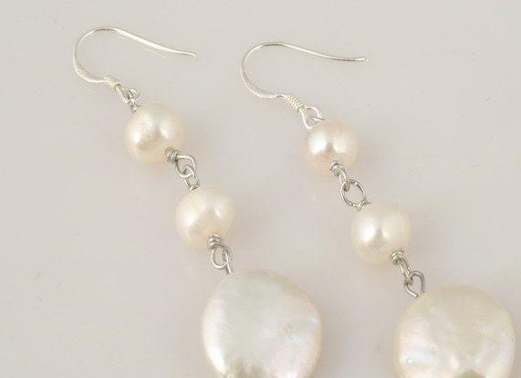 White Coin Pearl Dangle Earrings