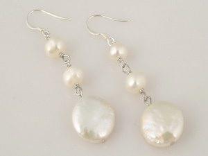 White Coin Pearl Dangle Earrings