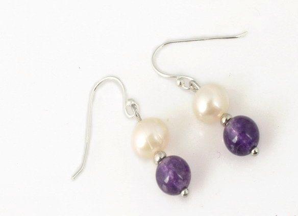Pearl & Amethyst Dangle Earrings