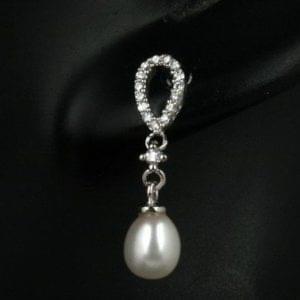 Drop Pearl & Oval Zircon Earrings