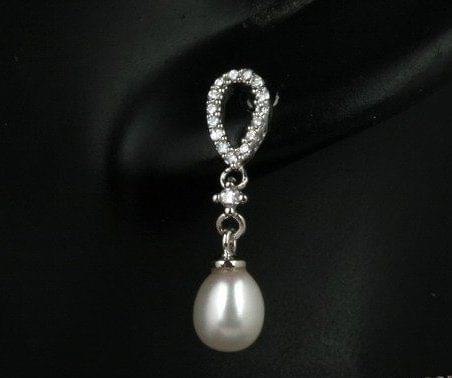Drop Pearl & Oval Zircon Earrings