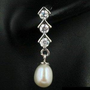 Drop Pearl & Three Zircon Earrings